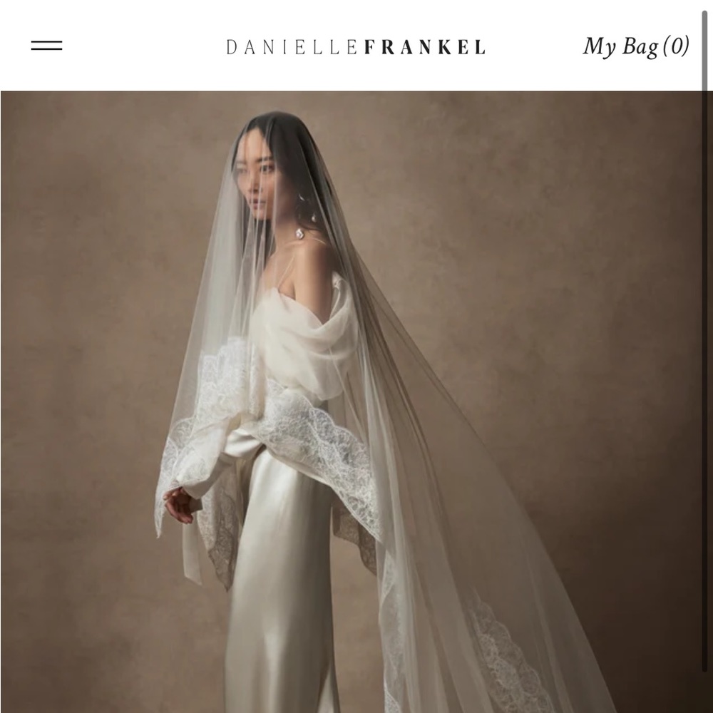 Danielle Frankel Cathedral Handkerchief Veil. Cathedral Length. Tulle and Lace.